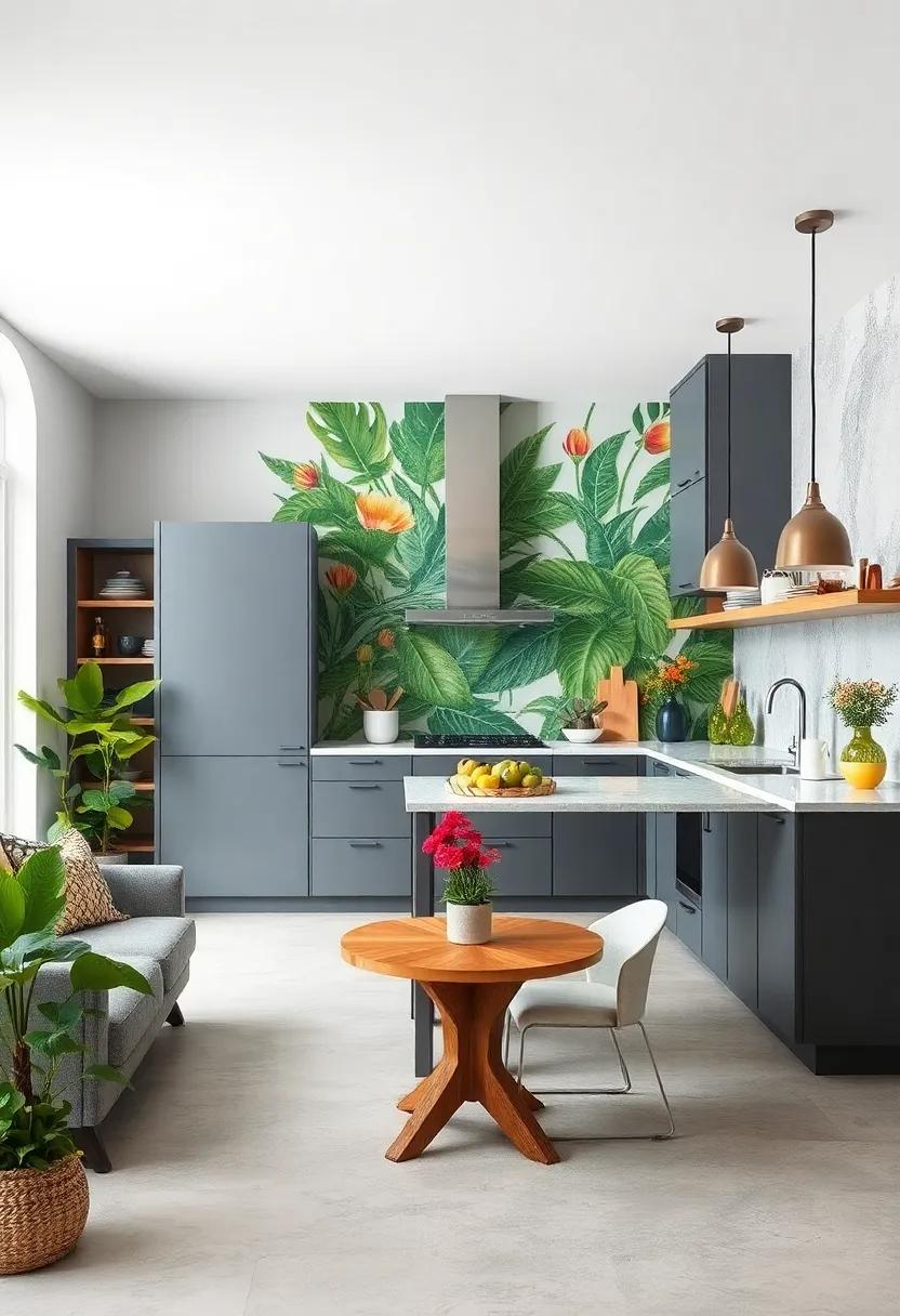 Olive Branch:⁢ Print a ⁢delicate olive leaf pattern ⁣in ⁤a muted green⁤ on your walls to introduce a touch of nature while⁤ pairing harmoniously with dark grey cabinets