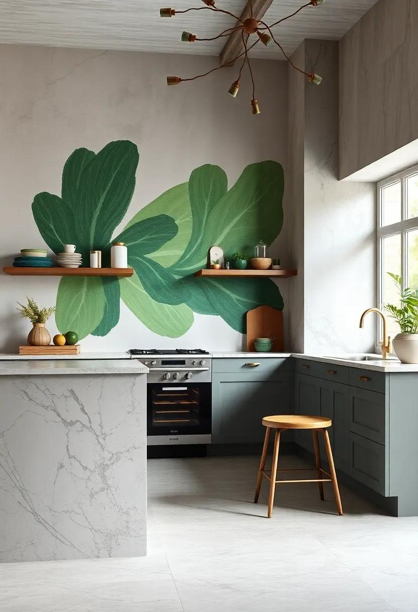 Artistic Strokes: Opt for a hand-painted ⁣abstract green design ‍on your wall, allowing the grey cabinets to act⁢ as​ understated elegance