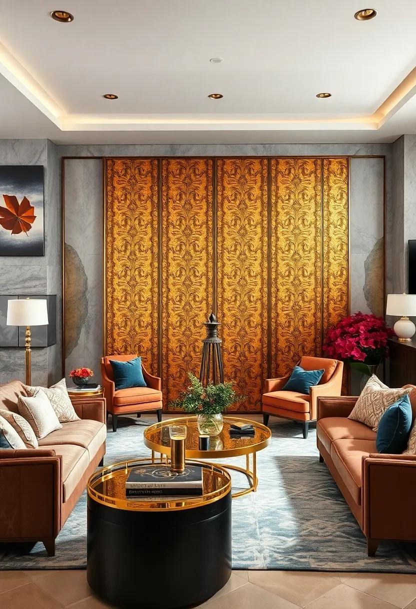Antique Gold Metallic Screens Creating Gorgeous Backdrops in Formal Spaces