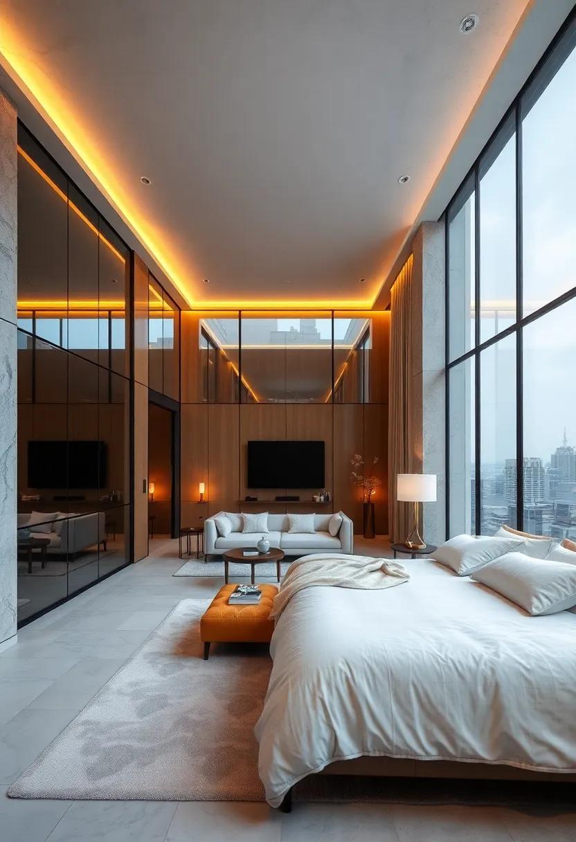 Ambient cove lighting highlighting glass walls