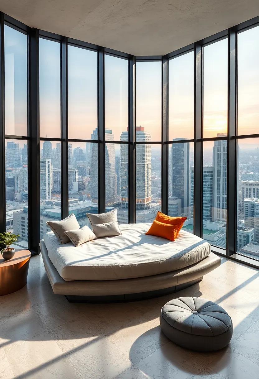 Daybed by window with city views