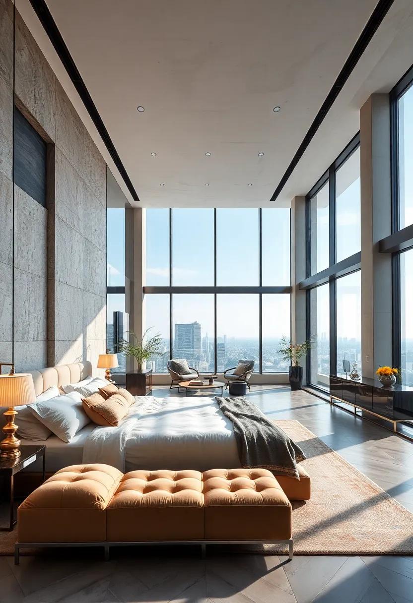 Ceiling-integrated sound system in penthouse bedroom