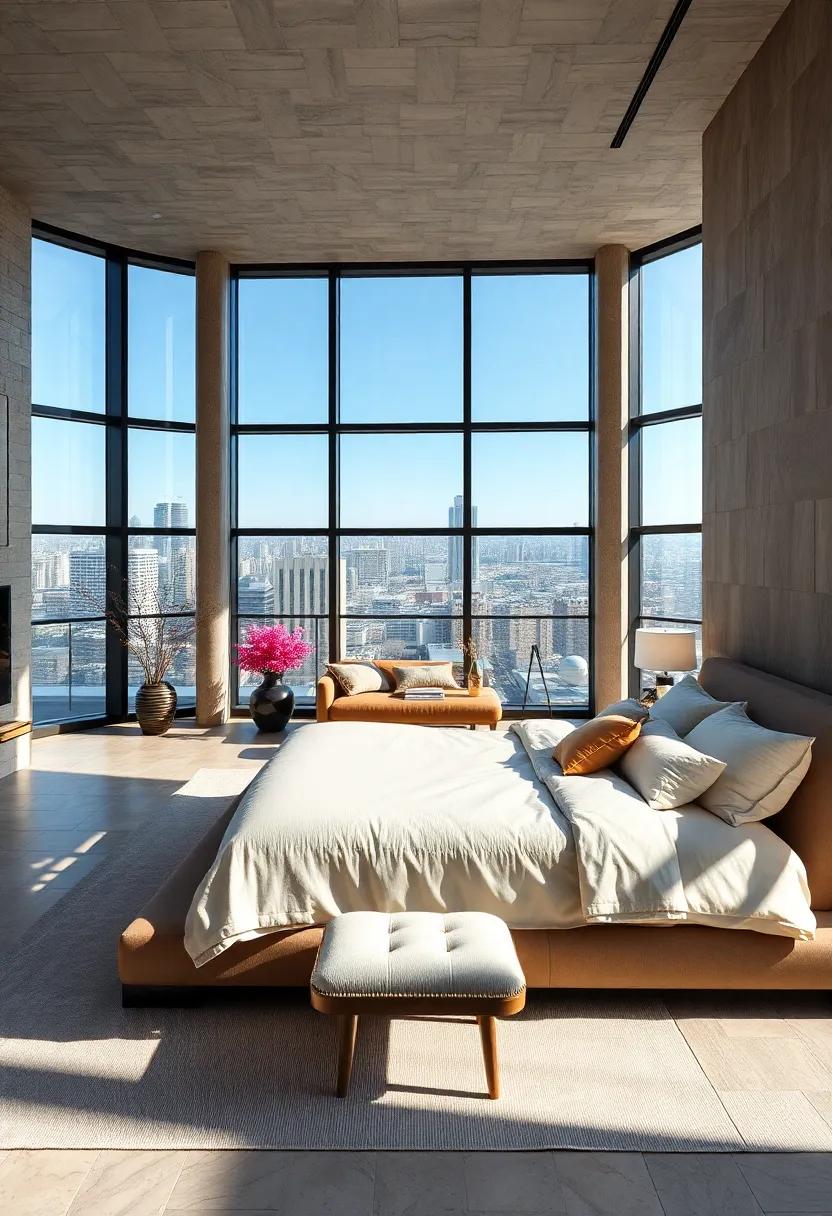 Architectural detailing around glass frames in penthouse