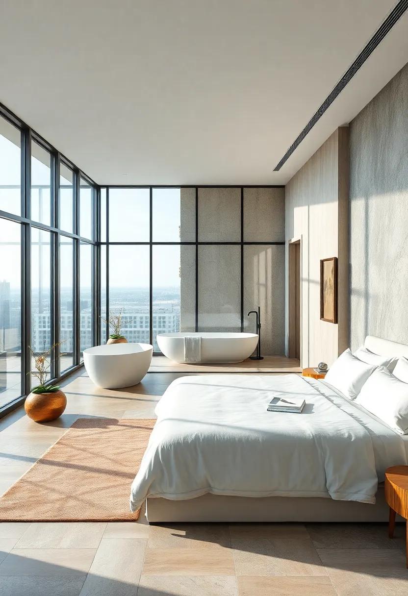 Luxurious bathing area visible through glass walls