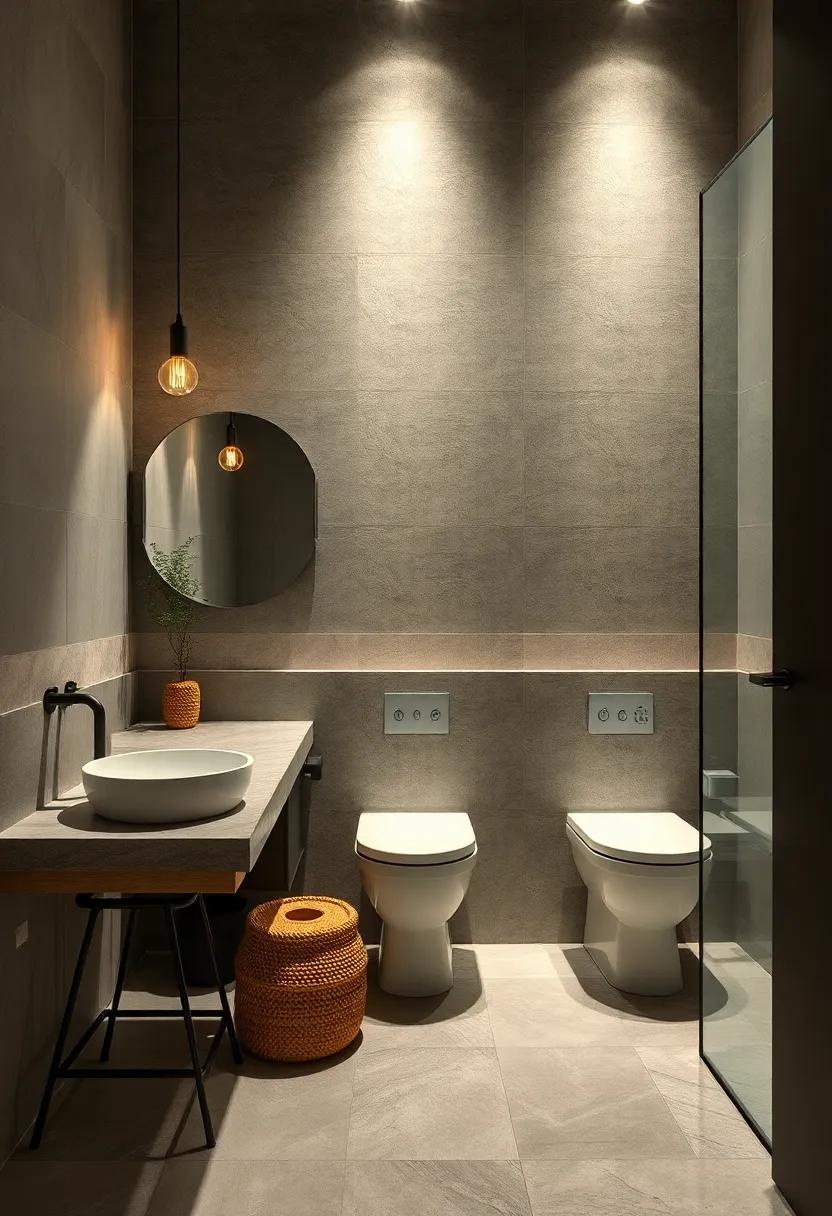 Choose Minimalist Fixtures: Select toilets and faucets that offer clean lines and minimalistic designs to keep the look contemporary yet industrial