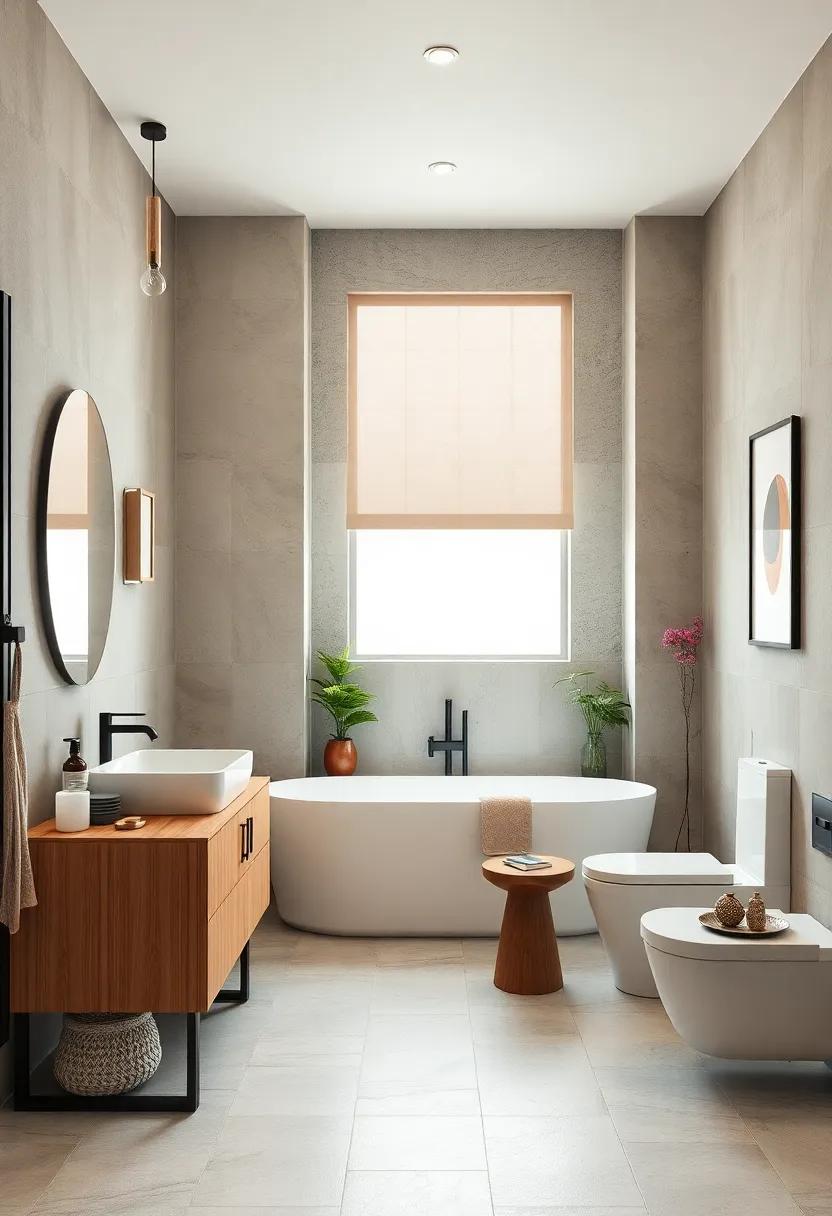 Embrace Asymmetry: Choose asymmetrical furniture or wall features to break traditional symmetry in your bathroom and emphasize uniqueness