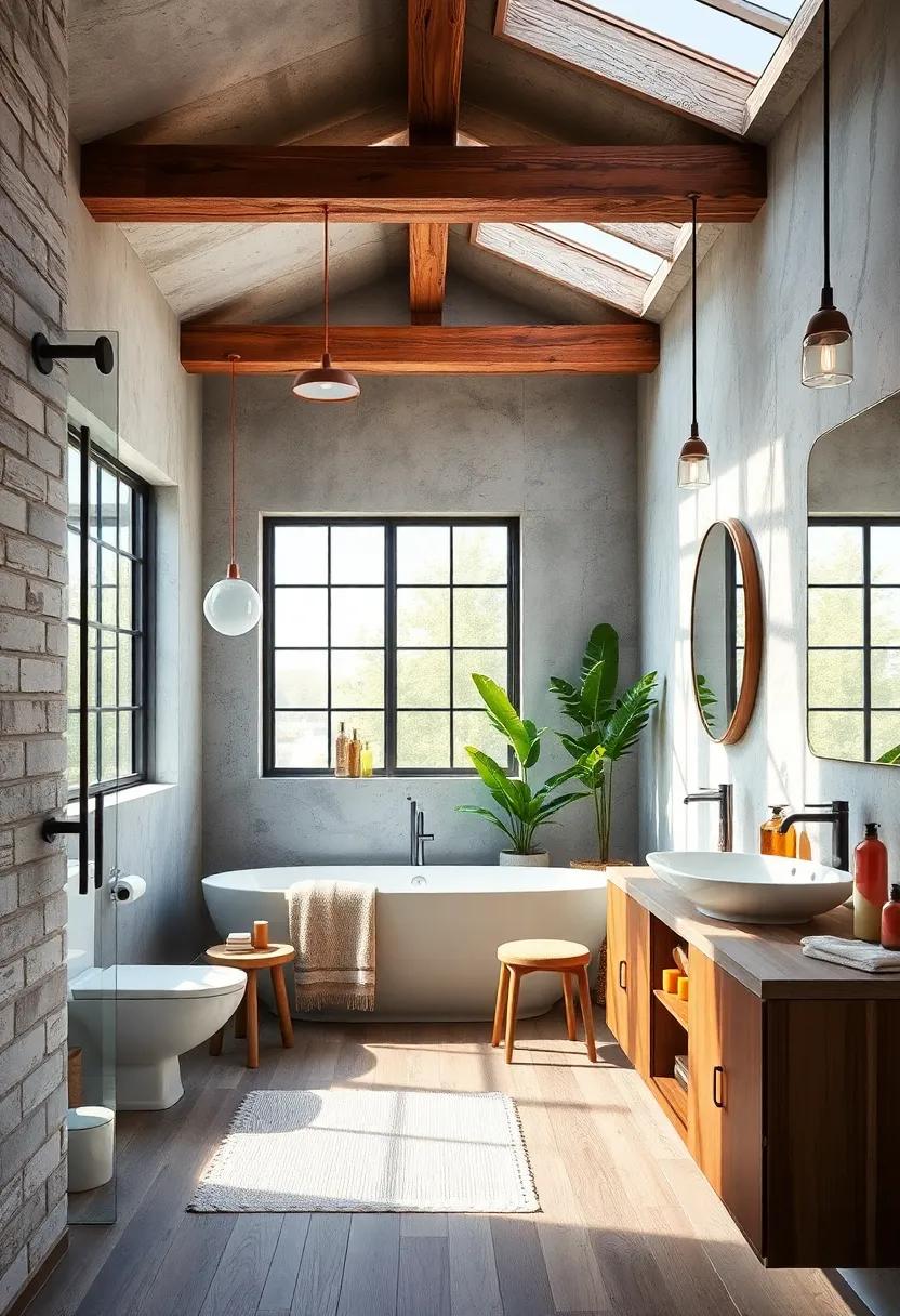 Emphasize Natural Light: Use large windows or skylights to flood your bathroom with light,making the industrial components stand out even more