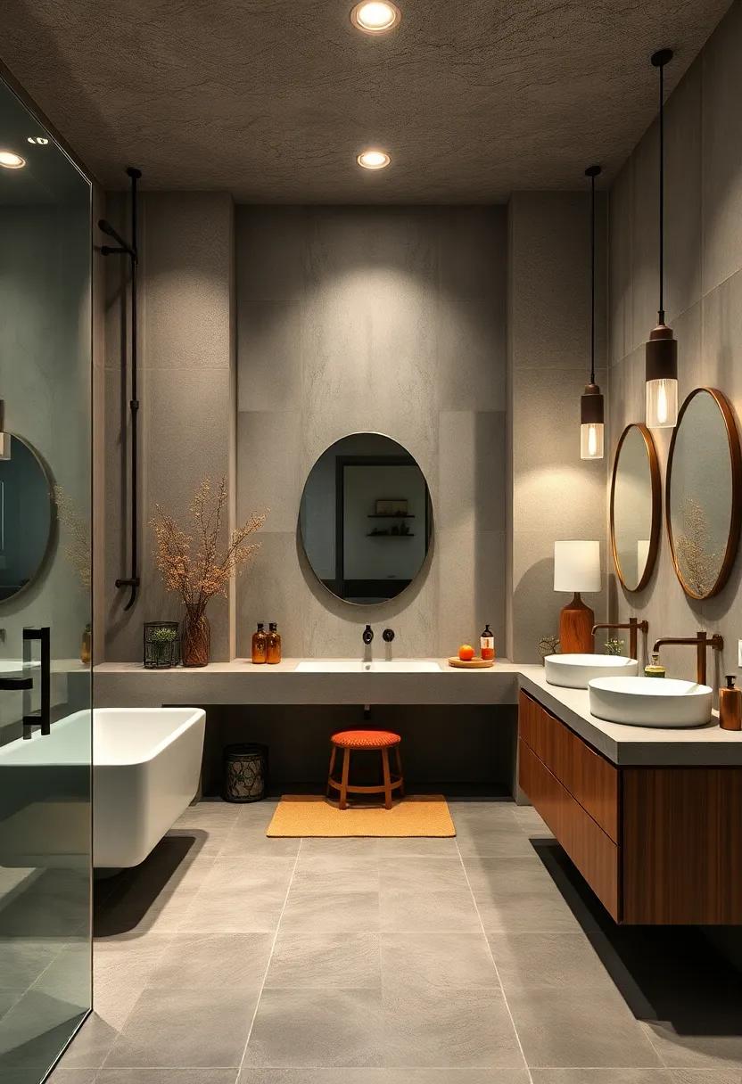 Incorporate Concrete Elements: Use concrete for countertops, sinks, or flooring to evoke that classic urban warehouse feel in your bathroom