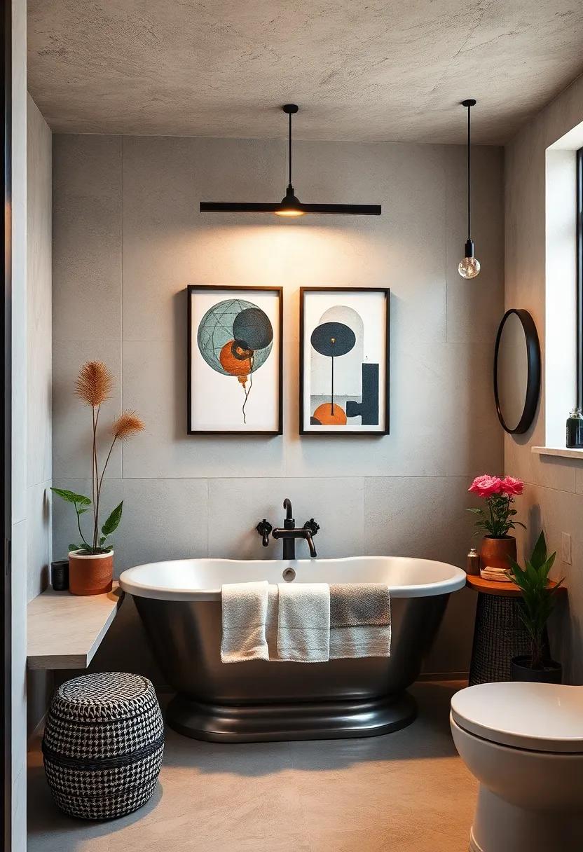 Incorporate Industrial Artwork: Hang artwork or photographs that reflect industrial themes, bringing a personalized touch to your bathroom space