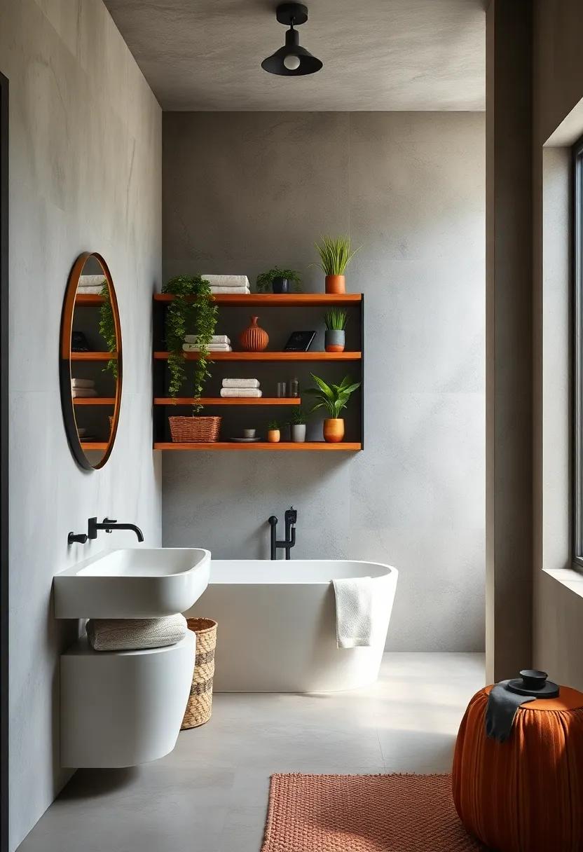Use Open Shelving: Create an open shelving unit to display towels, plants, or vintage items, making your bathroom functional and stylish