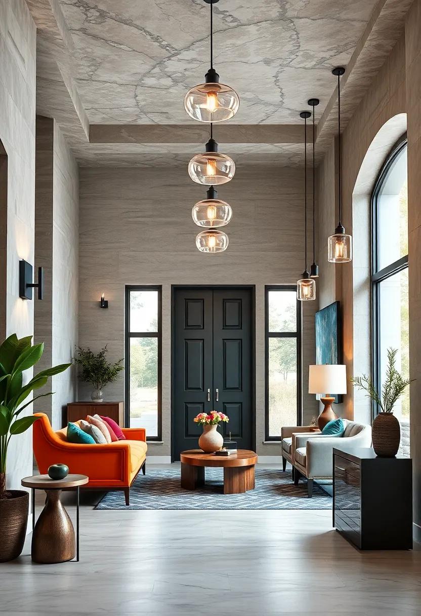 Combining Pendant Lights of Different Sizes to Create Dynamic Visual Rhythm in the Entry Space