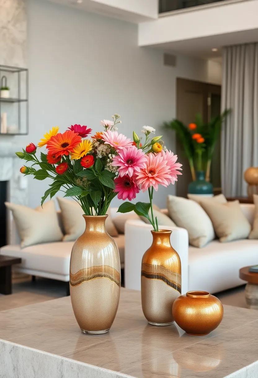 Elevate Your Living Room Ambiance with Elegant Ceramic Vases Filled with Seasonal Flowers