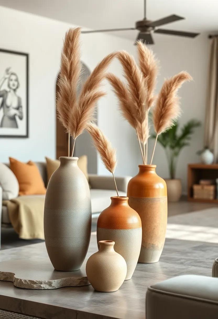 Rustic Charm Brought to Life by Handcrafted Terracotta Vases and Dried Pampas Grass