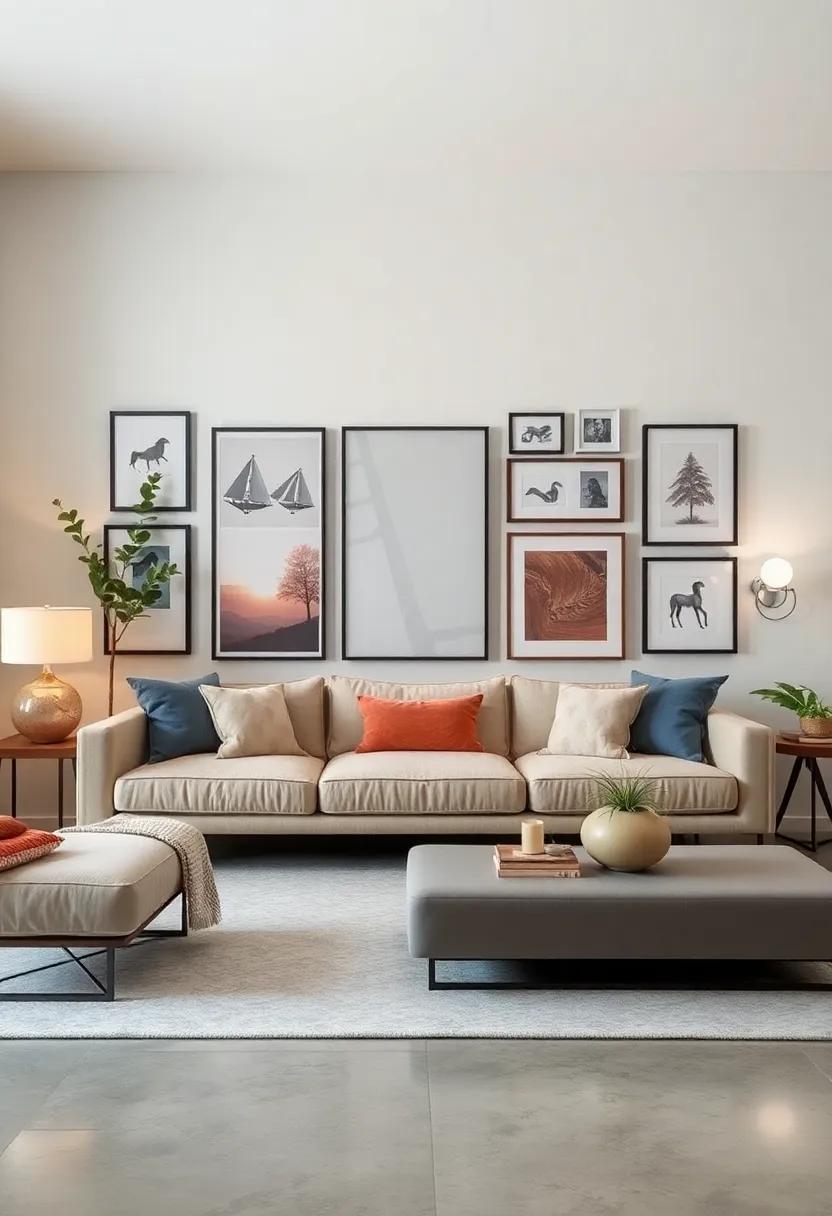 Grab Attention with a ⁣Gallery Wall: ​Create an artistic focal point behind your sofa with a ‍carefully curated gallery wall that complements minimalist design