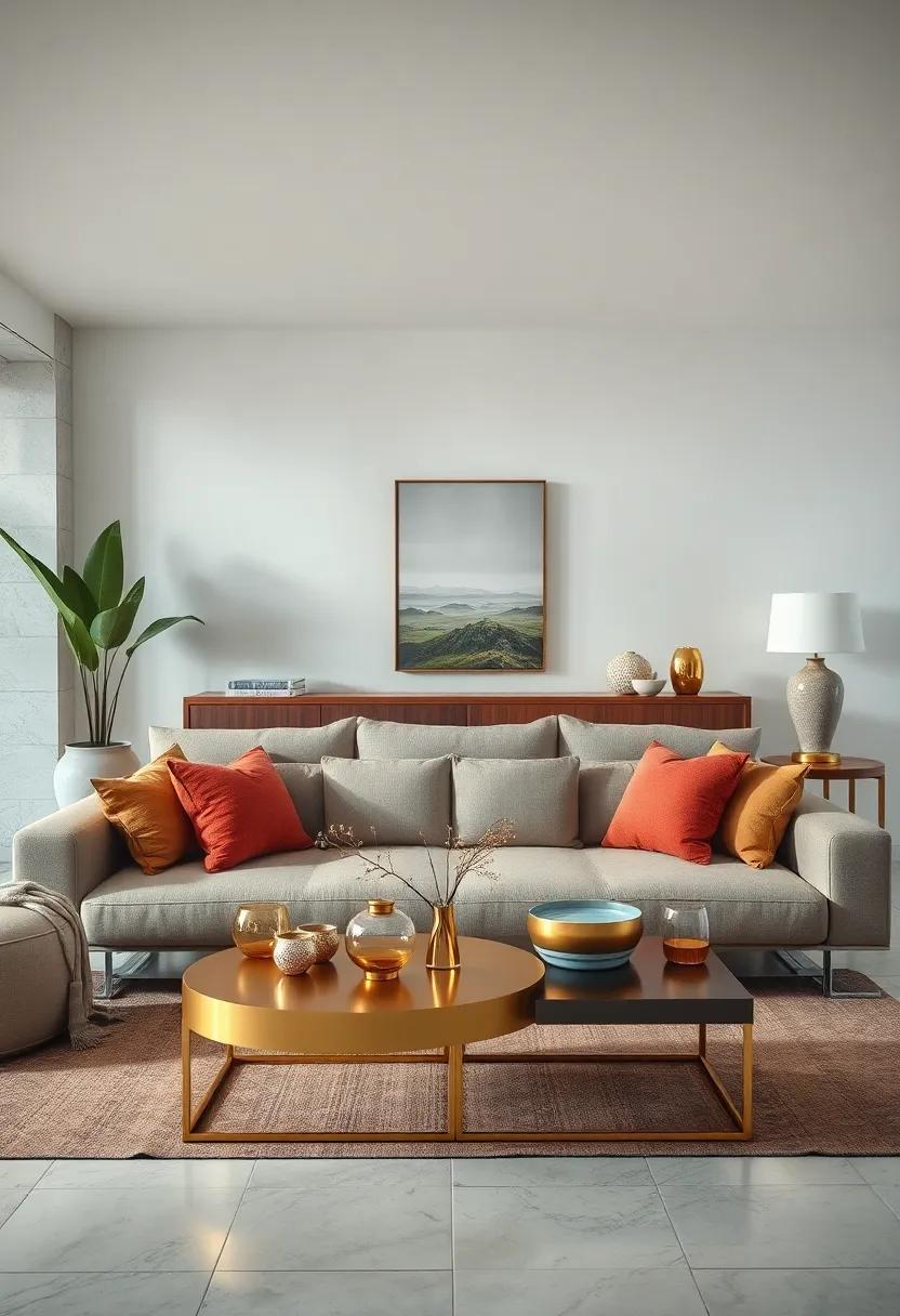 Incorporate Metallic Accents: Learn how gold ⁤or ⁢silver⁢ accents in coffee tables or accessories can beautifully contrast with a ⁣minimalist sofa‌ for a touch of glamour
