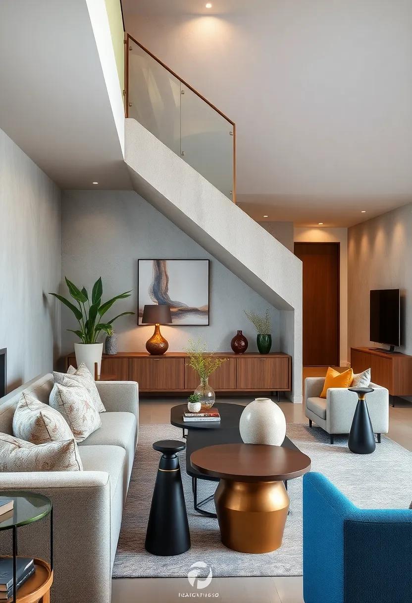 Compact Indoor Plant Stands Sprucing Up Under Stair Living Room Furniture Areas