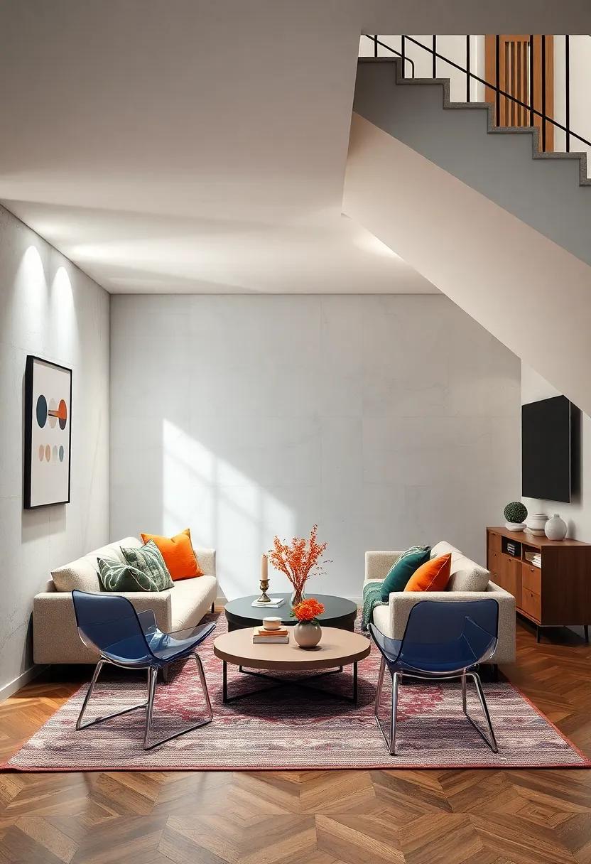 Translucent Acrylic Chairs Adding A Modern Touch And Visual Space Beneath Stairs
