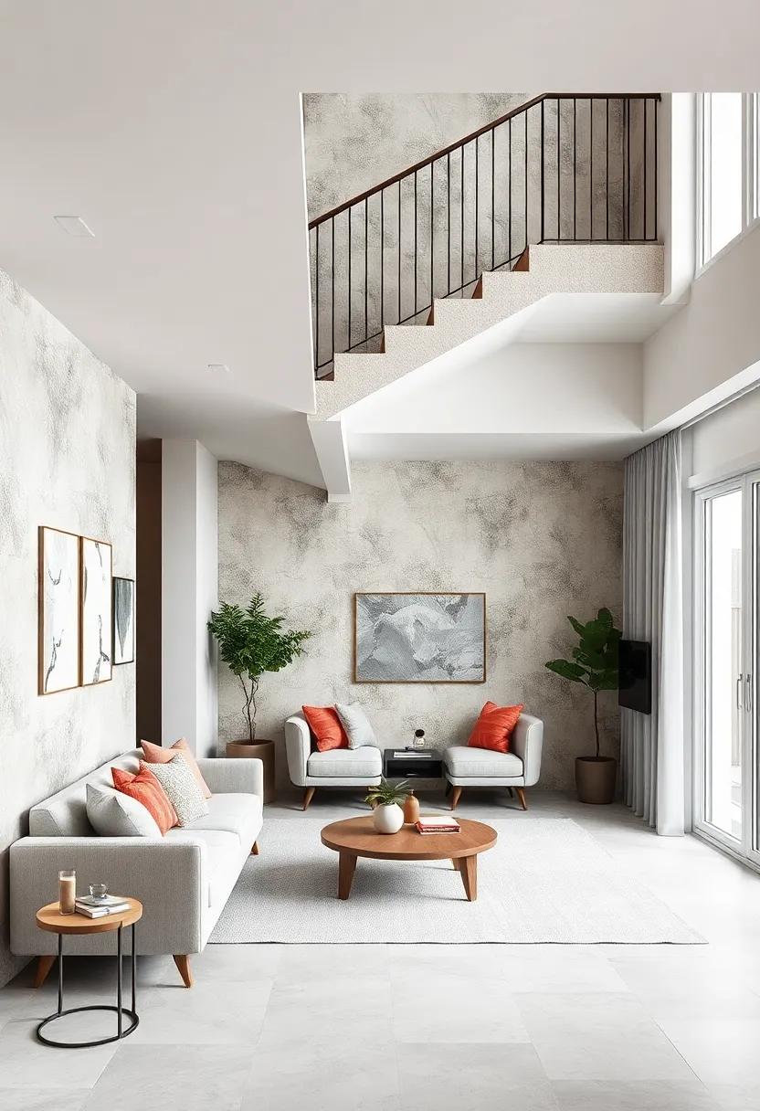 Textured Wallpaper Panels Highlighting The Unique Architecture Beneath Stairs