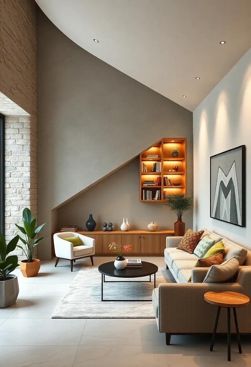 Sleek Minimalist Bookcases Tailor Made For Staircase Alcoves In Cozy Living Rooms