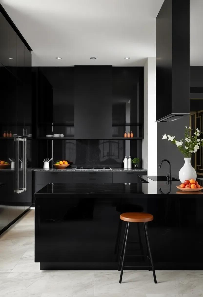 Glossy Black Finishes Reflecting Light to Create Depth and Sophisticated Contrast in Luxury Spaces