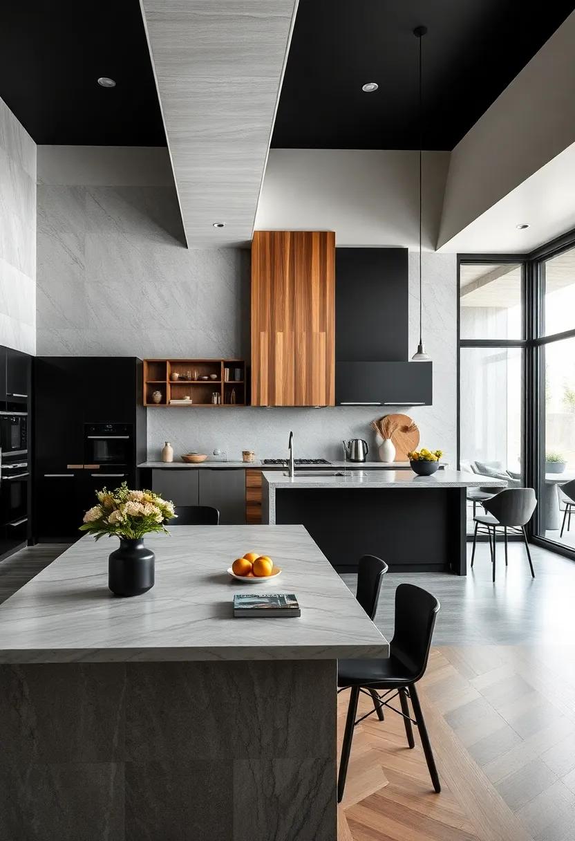 Incorporating Natural Wood Tones to Warm and Soften the Monochrome Black Palette Without Losing Edge