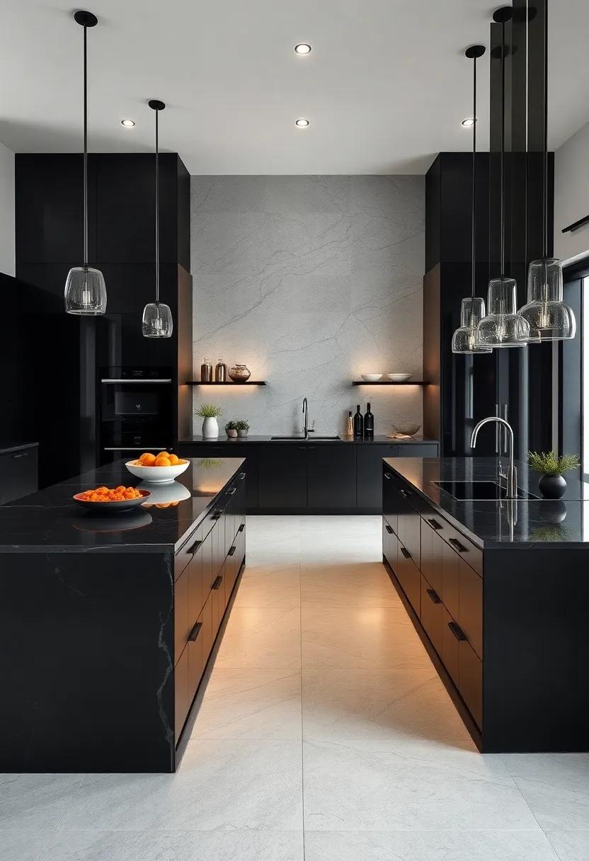 Statement Black Kitchen Islands as Central Features Combining Form and Function in Modern Elegance
