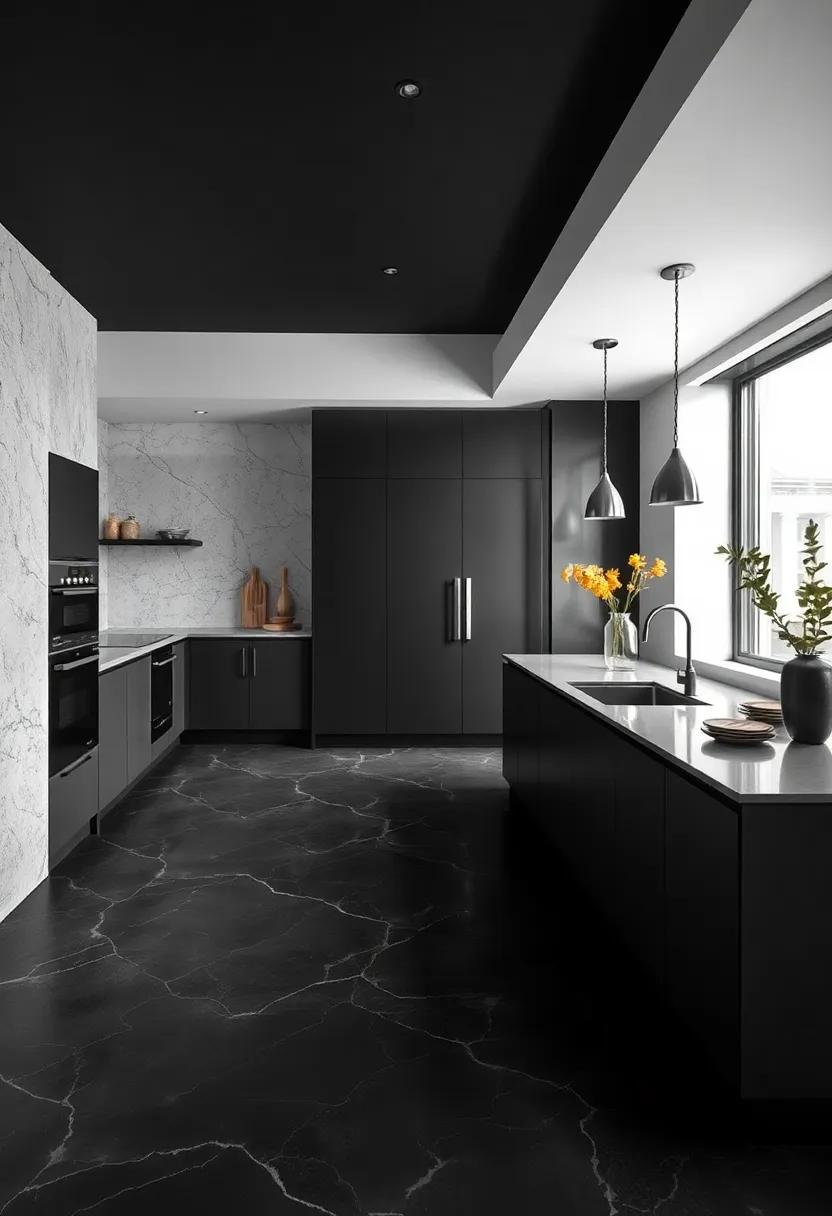 Subdued Black Flooring Choices Providing a Solid Foundation That Accentuates Sleek Kitchen Installations