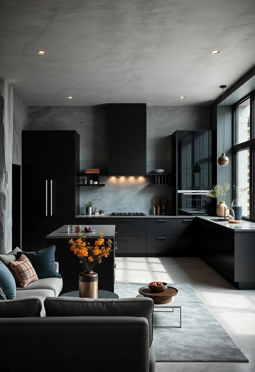 Subtle Hints of Deep Charcoal and Graphite Shades Adding Dimension to Fully Black Kitchen Designs