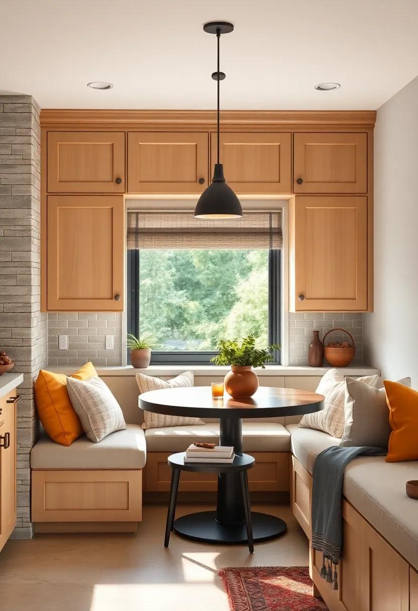 Classic Shaker Style Maple Cabinets Framing a Cozy Breakfast Nook Bathed in Morning Light