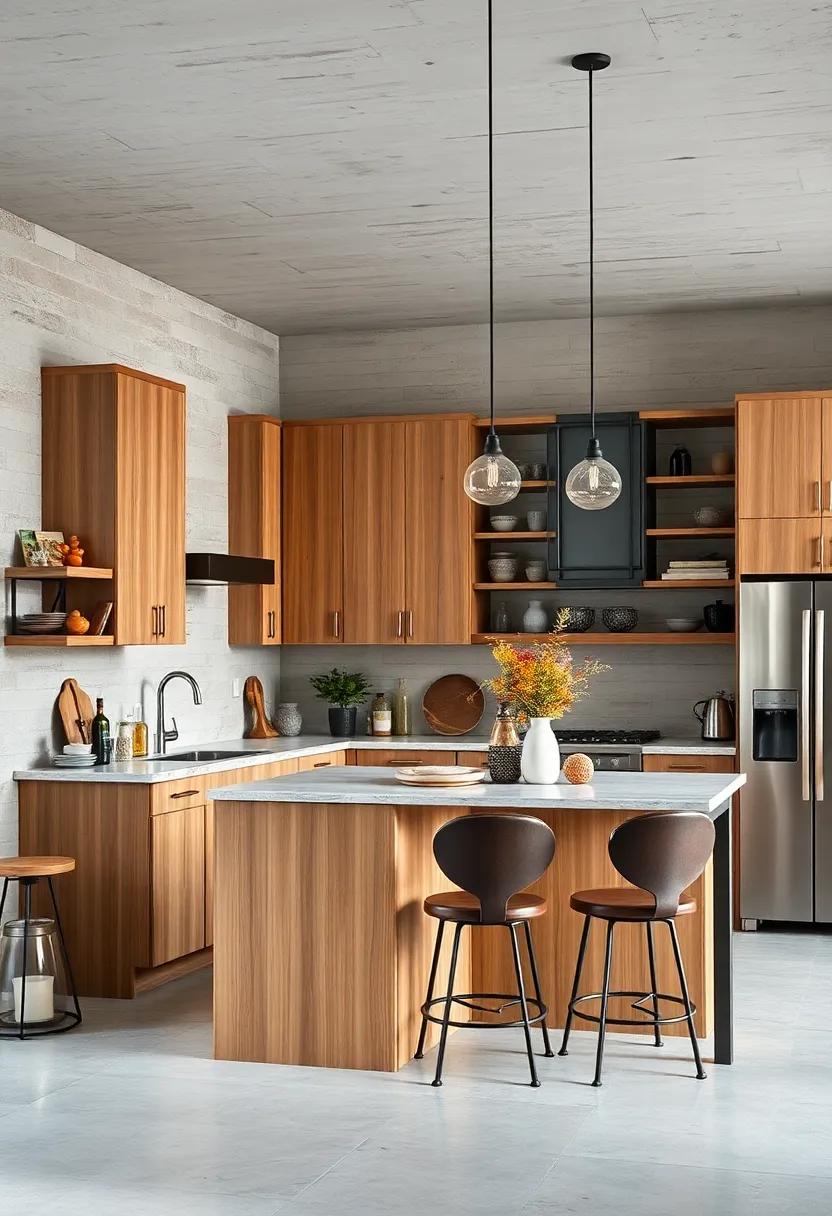 Juxtaposition of Maple Cabinets and Industrial Metal Accents Creating an Eclectic Urban Kitchen Vibe