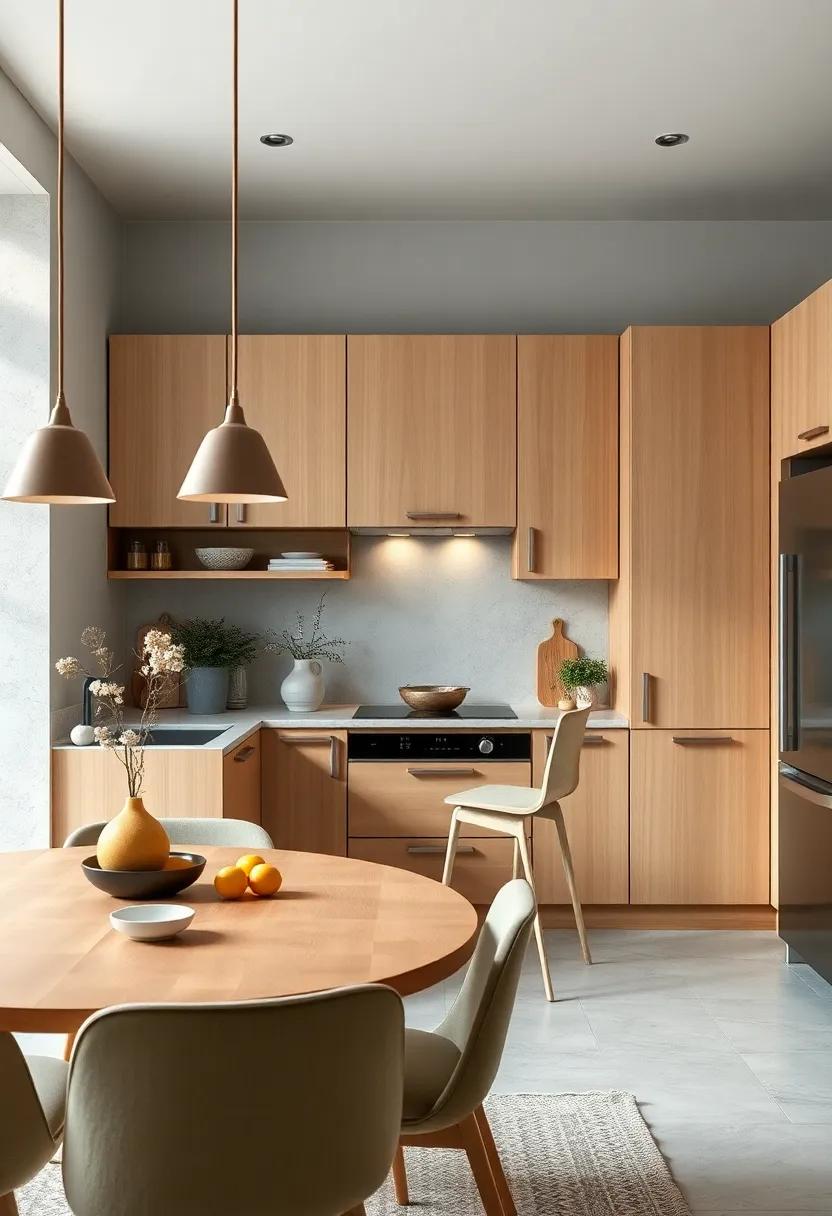 Minimalist Maple Cabinetry with Concealed Handles in a Scandinavian Inspired Kitchen Environment