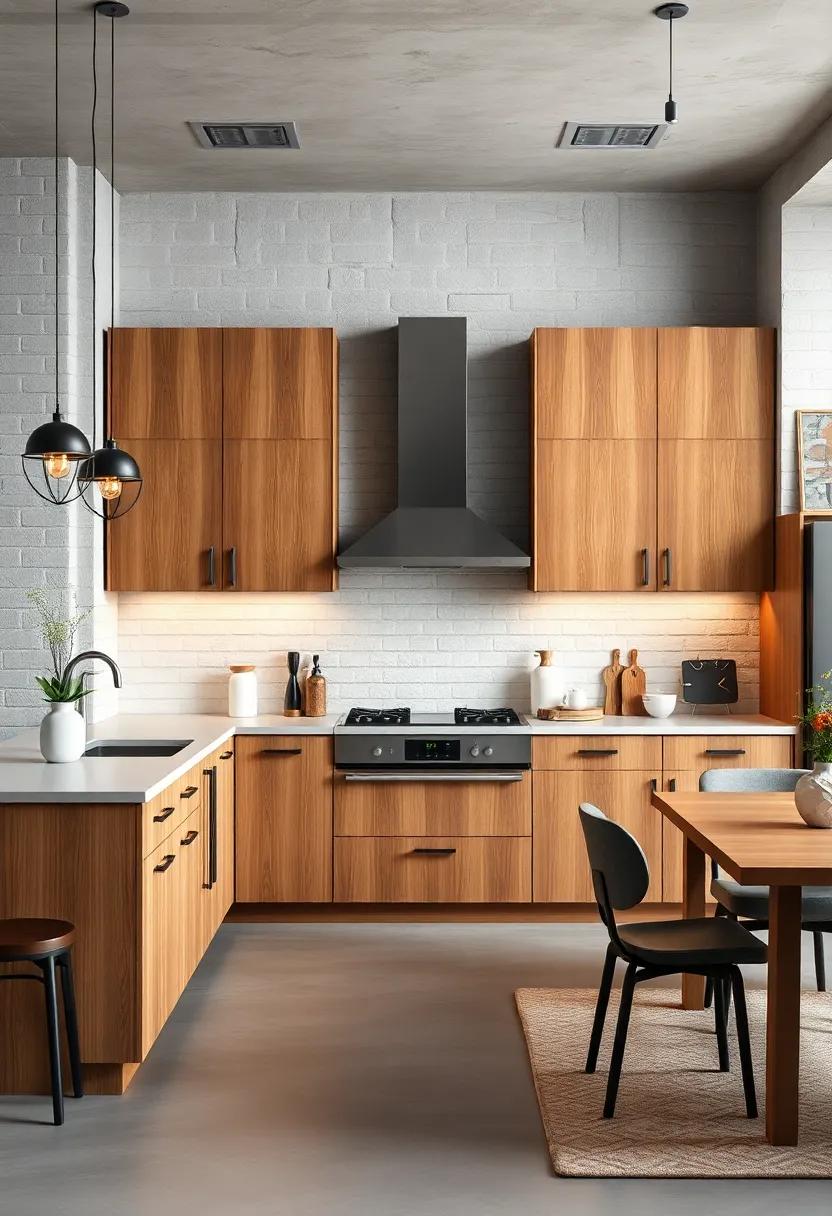 Rich Grain Patterns of Maple Cabinet Doors Highlighted in an Open Concept Urban Loft Kitchen
