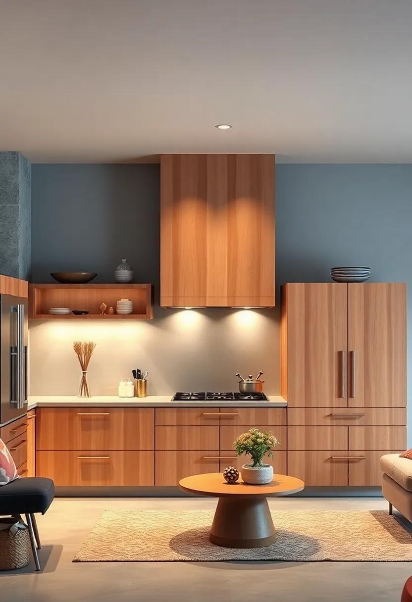 Sophisticated Pairing of Maple Wood Cabinets and Soft Ambient Lighting Emphasizing Texture and Depth