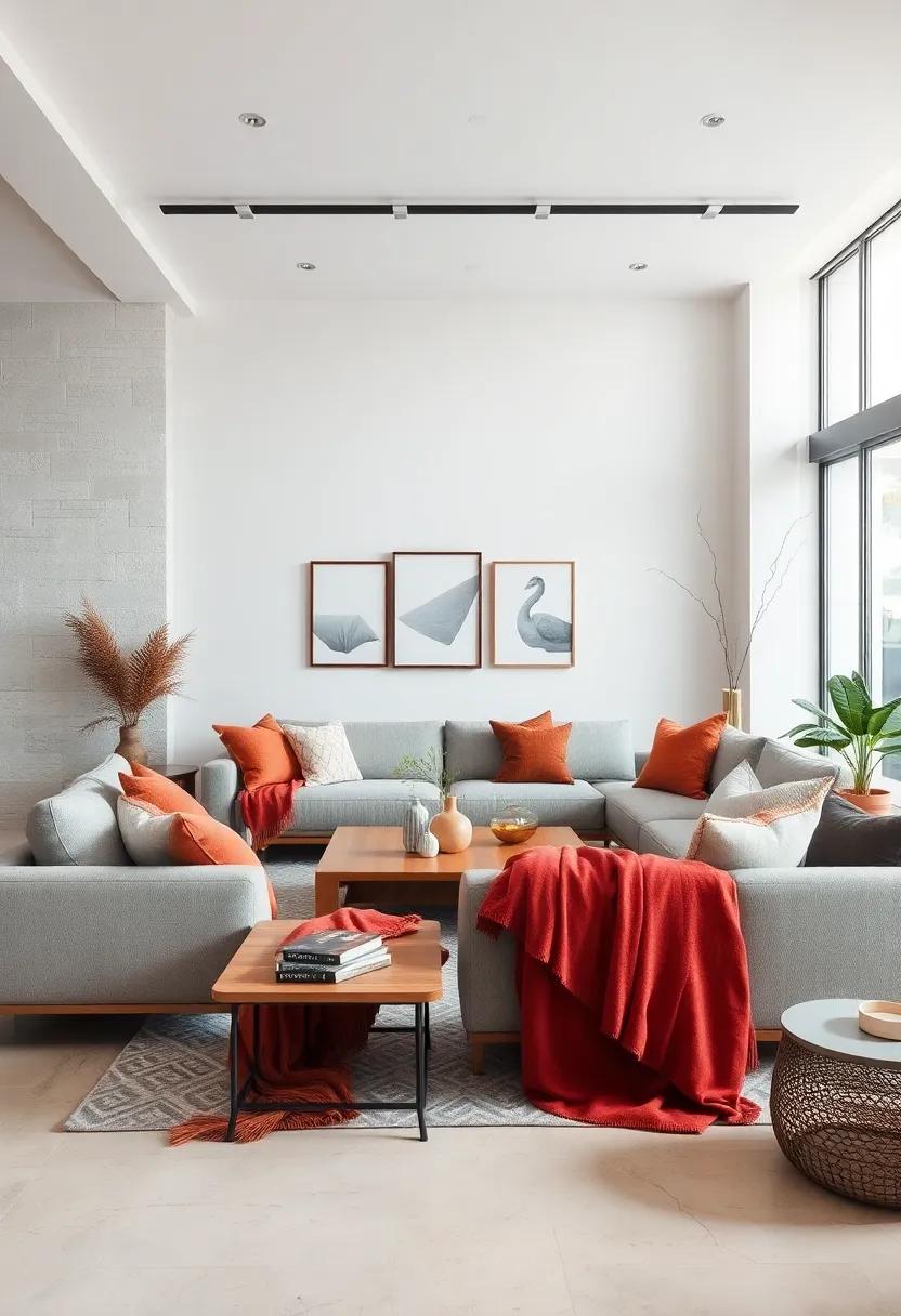 Balance open space with a few cozy throws and pillows to add warmth without cluttering