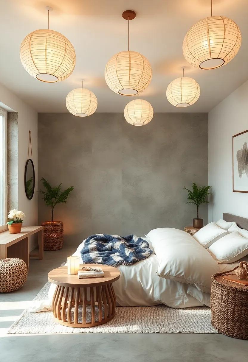 Soft Ambient Lighting from Paper Lanterns Casting Delicate Shadows Around the Room