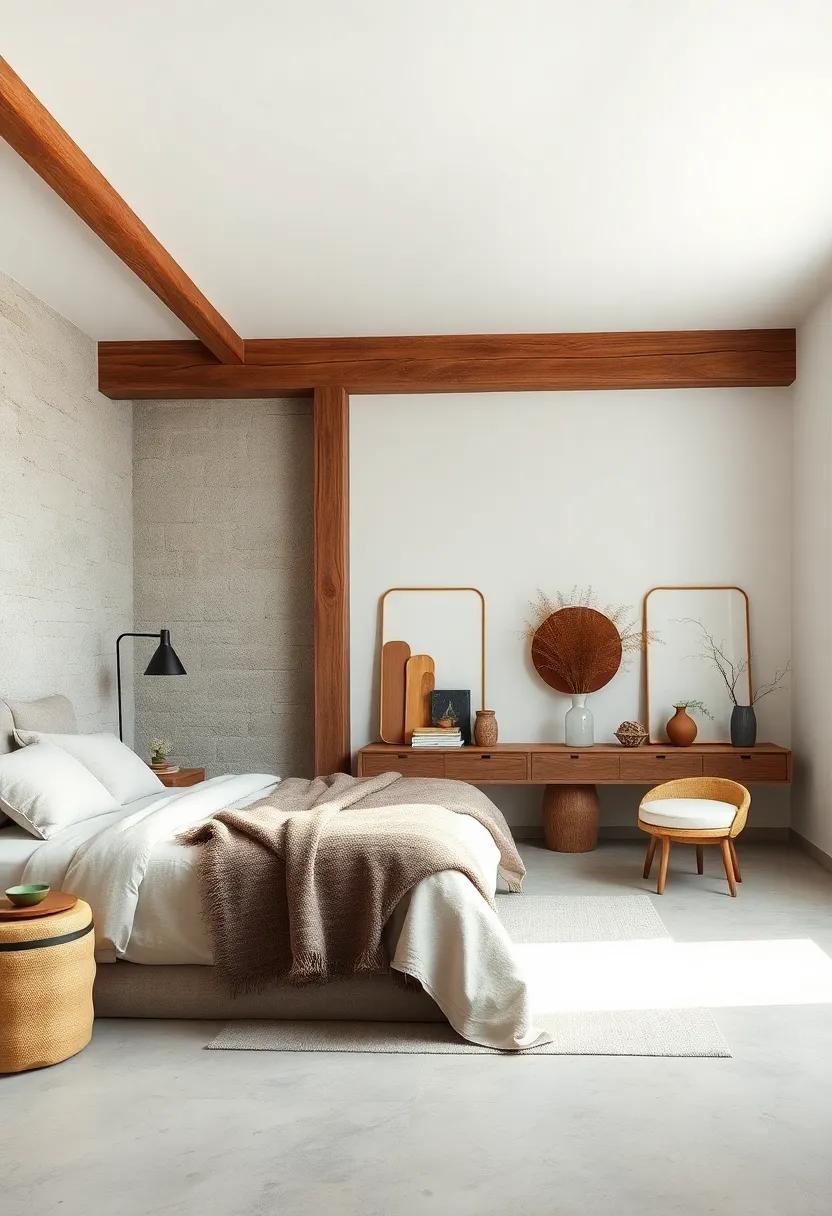 Rustic Wooden Beams Paired with Simple White Walls Elevating the Serene Minimalist Look