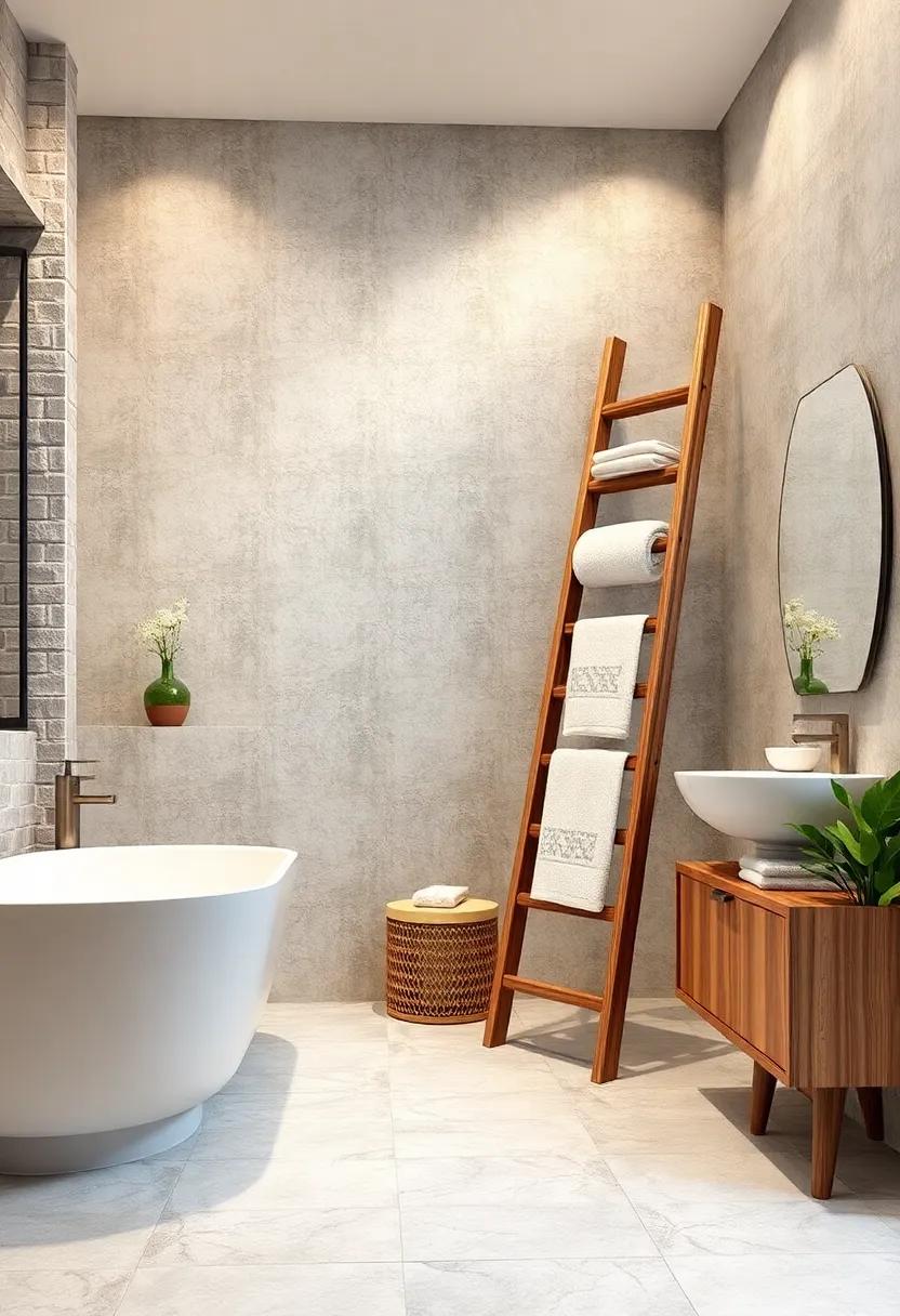 Ladder Storage:​ incorporate a ⁤stylish leaning ladder to hang ‌towels and magazines, infusing a rustic charm while saving on cabinetry