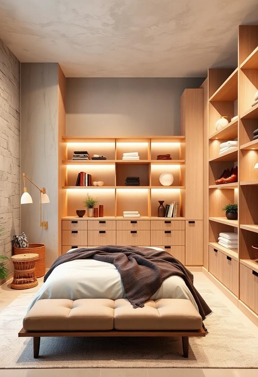 Walk-In Closet Inspiration: Design a chic walk-in closet with light wood​ shelving that makes organization feel ⁤effortless and stylish
