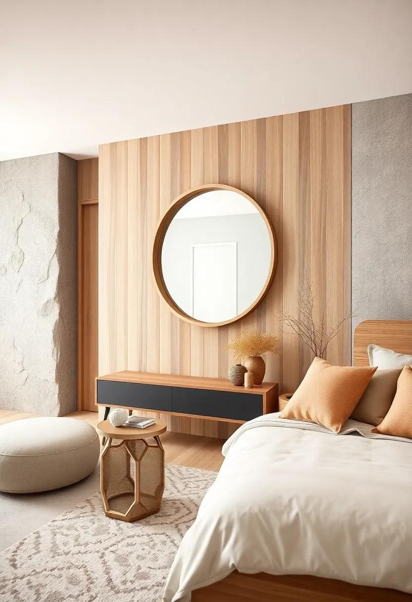 Elegant Mirrors: ‍Incorporate ‌a ‍round or angular light wood-framed mirror to create‌ the​ illusion​ of space while​ adding visual interest