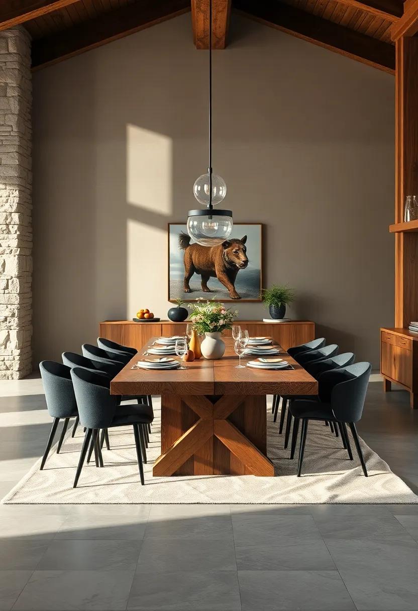 Rustic⁢ Farmhouse: Experience the warm, inviting atmosphere of a‍ large, ⁤weathered wooden table perfect for family gatherings⁢ and ⁤intimate ⁢dinners alike