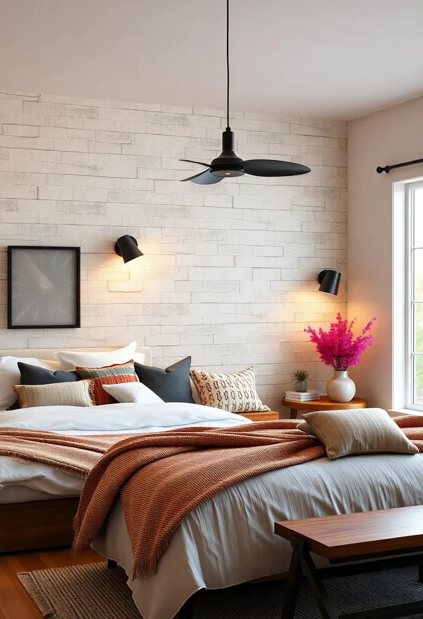 Vintage Farmhouse Lamps Casting Warm Glows Over Textured Shiplap Walls and Relaxing Bedroom Furnishings