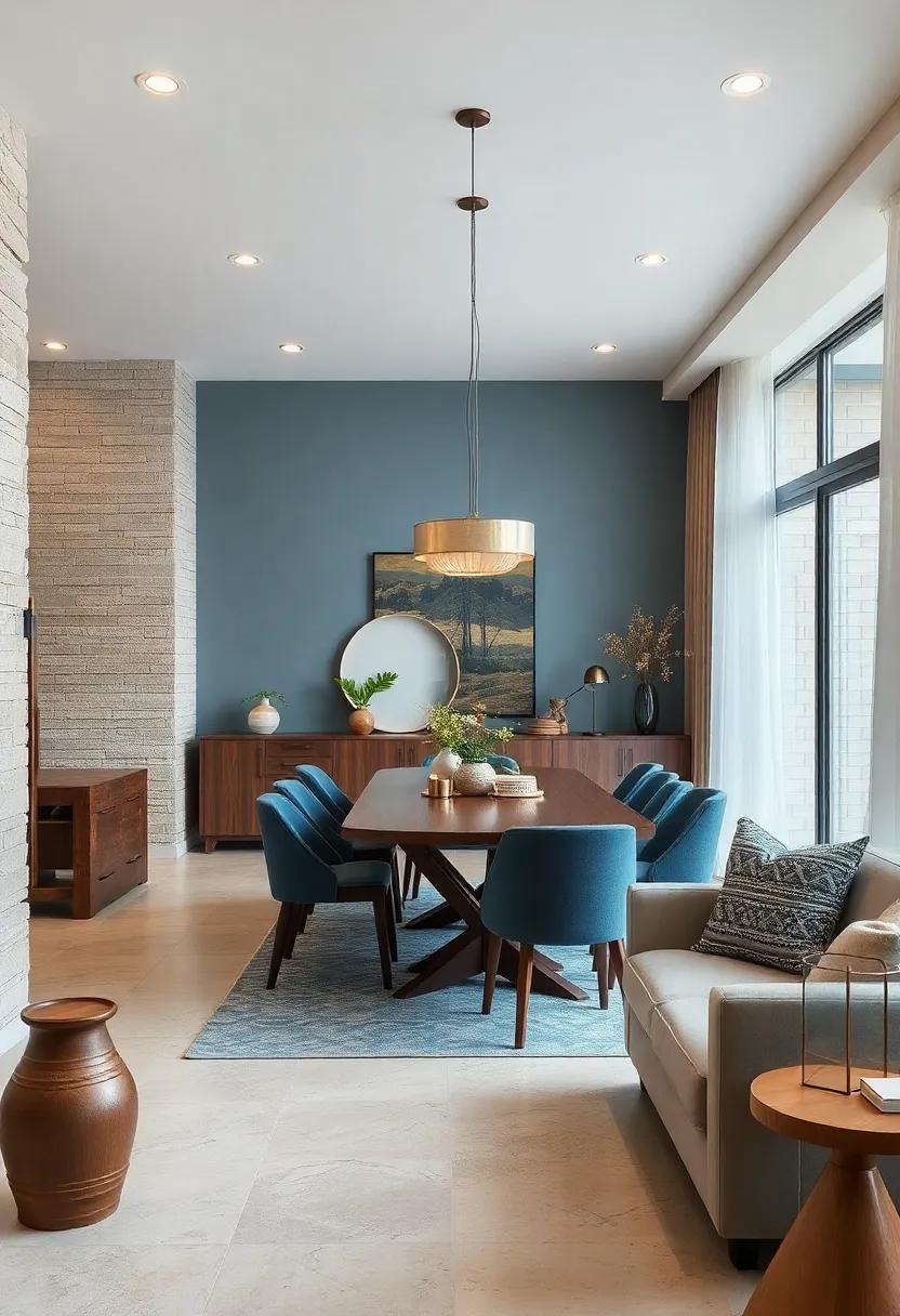Frosty blue and Natural Brown: Balance the coolness ‍of frosty ​blue with deep, natural browns for a grounded yet serene dining room