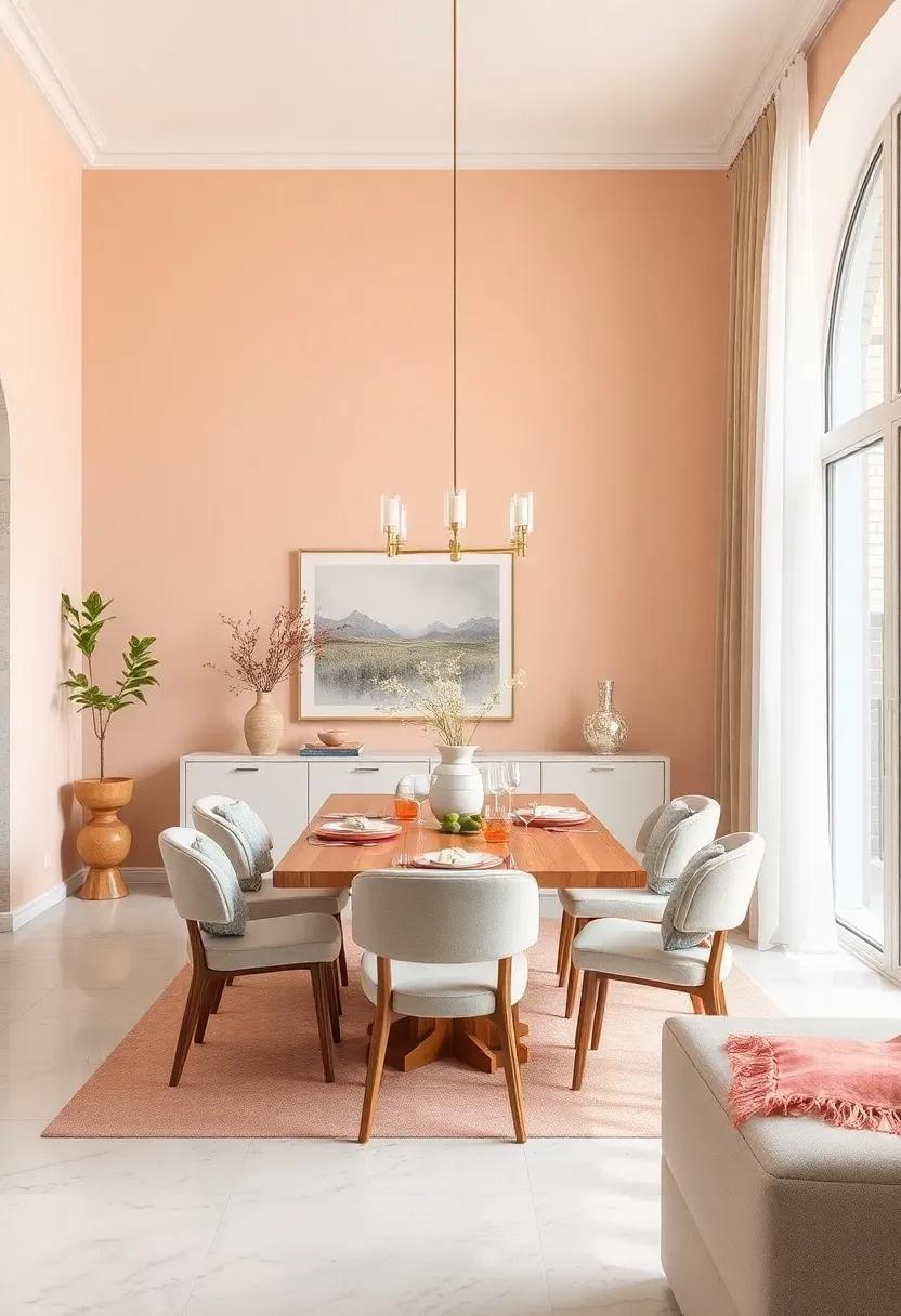 Soft Peach and Cream: Infuse warmth and lightness with soft peach complemented by creamy whites for ‍a refreshing dining room