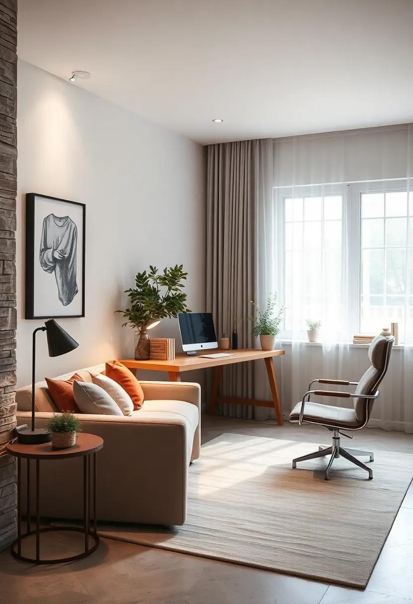 Softly Lit Home Office with Textured Neutrals