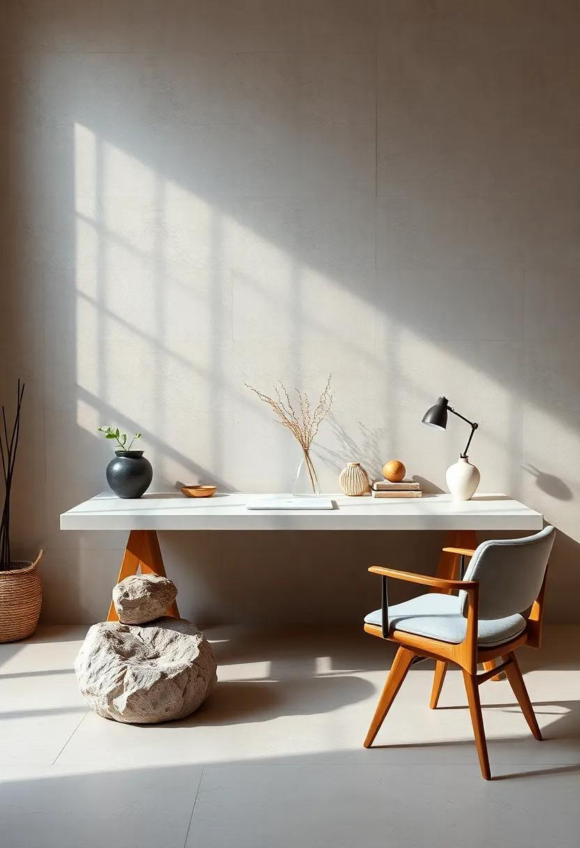 Minimalist Desk with Wood and Stone Accents