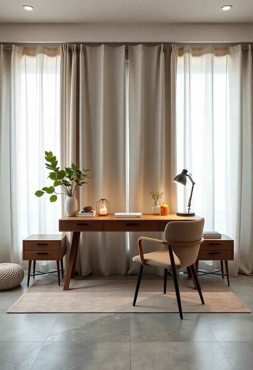 Muted Desk with Linen Curtains