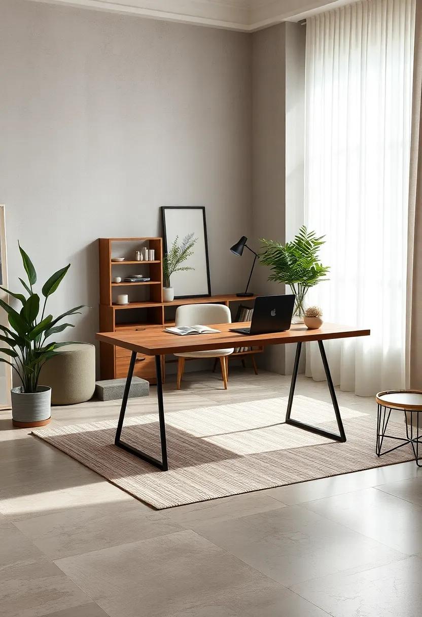 Gentle Neutral Workspace with Wooden Desk