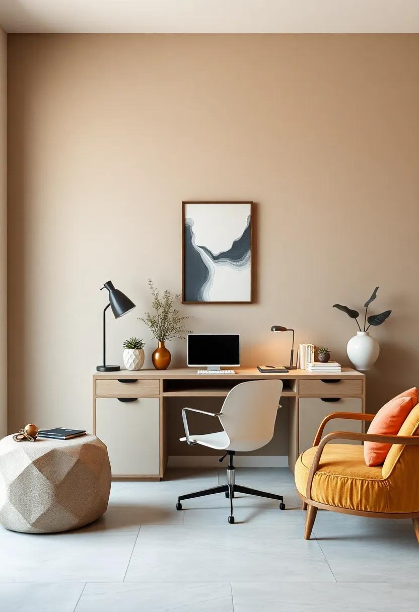 Neutral Desk with Taupe Wall