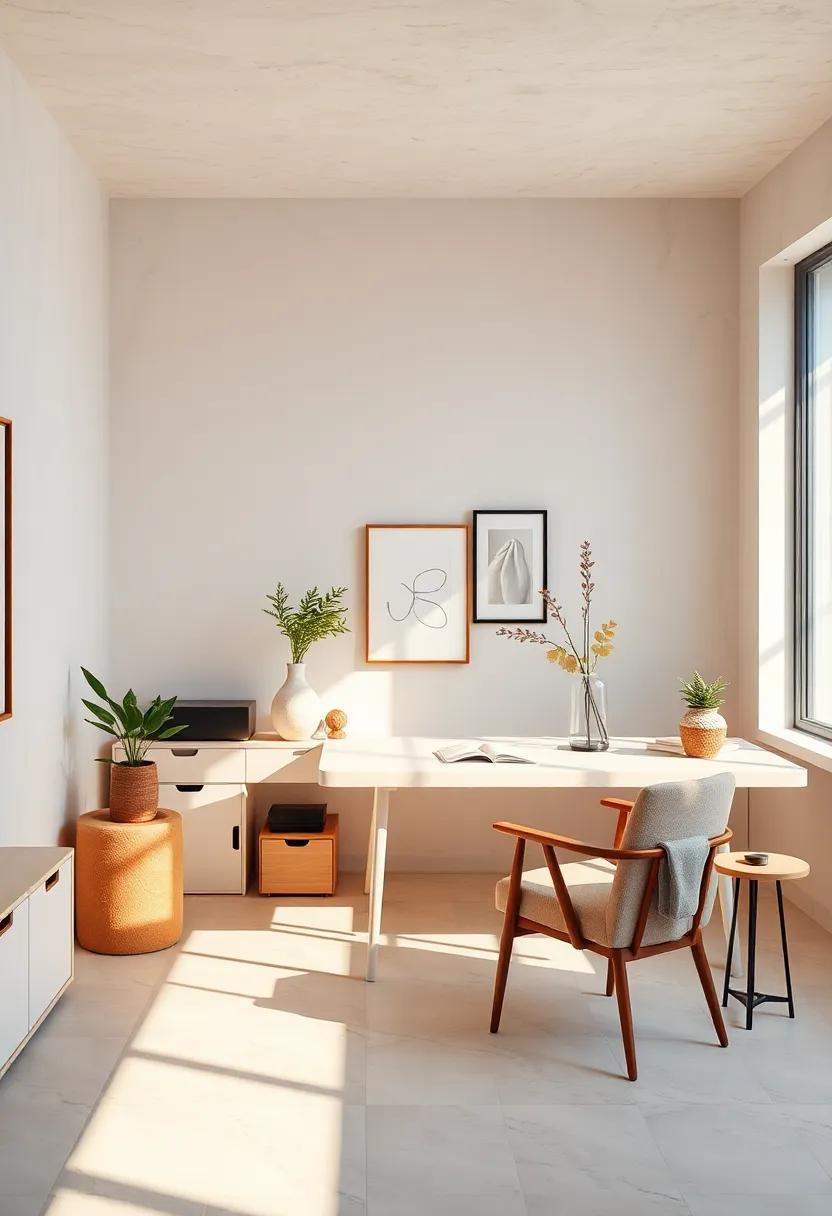 Desk with Matte Surfaces and Warm Lighting