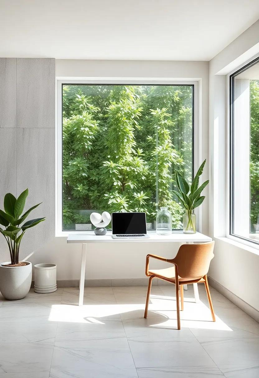White Desk by Window with Greenery